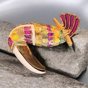Vendome Enameled Toucan Bird Brooch by Coro.